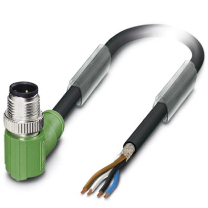 Phoenix Contact M12 Cordset; SAC-4P-M12MR/ 3.0-PUR SH; Male Right Angle; 4-Pin; 4-Wire; Shielded 3m PUR Cable